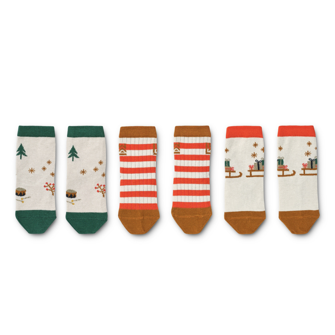 * Liewood Silas Socks 3 pack | Christmas Holiday Sandy Mix * Liewood Silas Socks 3 pack | Christmas Holiday Sandy Mix