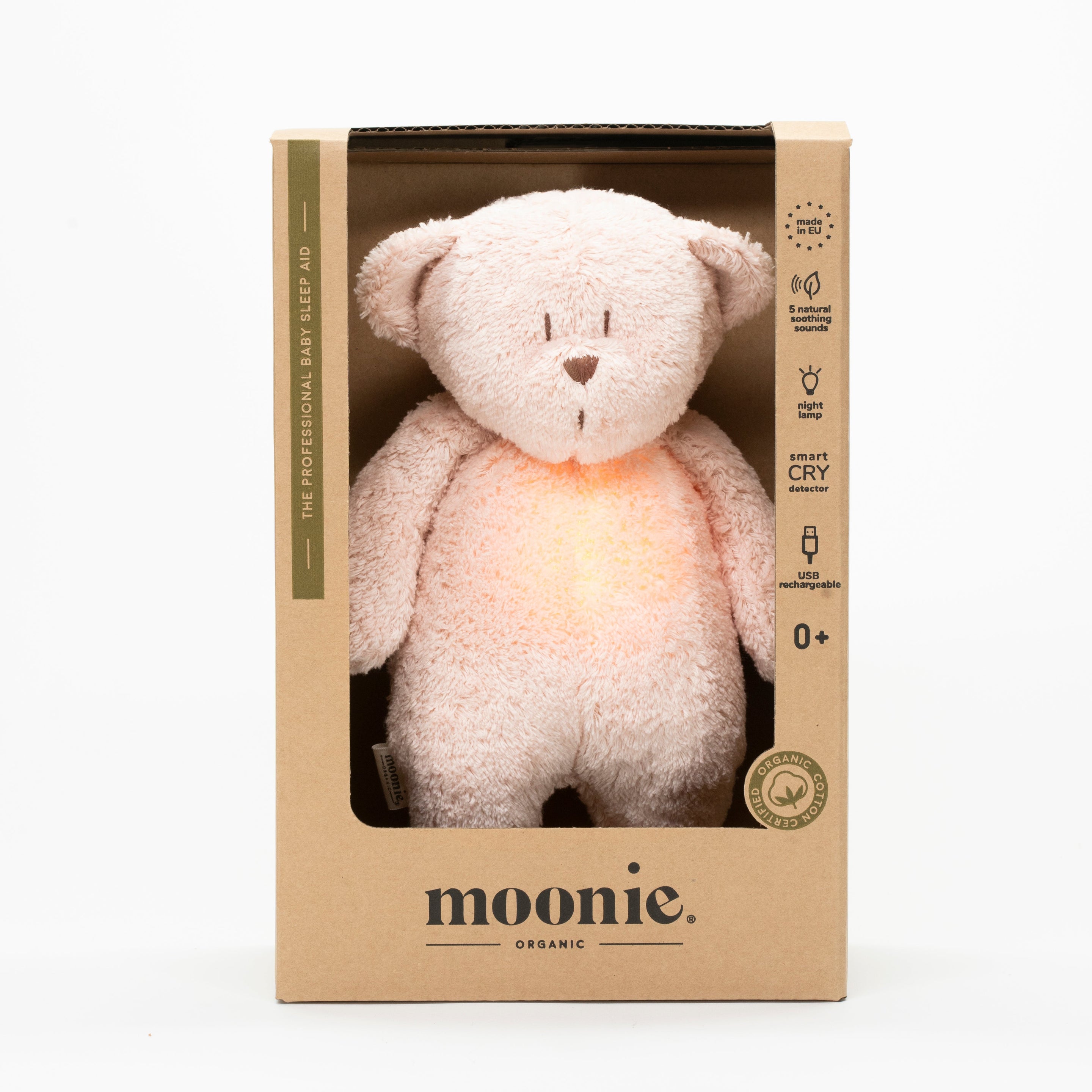 Moonie 2.0 upgrade - Knuffel Hartslag en Licht | Bear Rose - Biologisch katoen Moonie 2.0 upgrade - Knuffel Hartslag en Licht | Bear Rose - Biologisch katoen