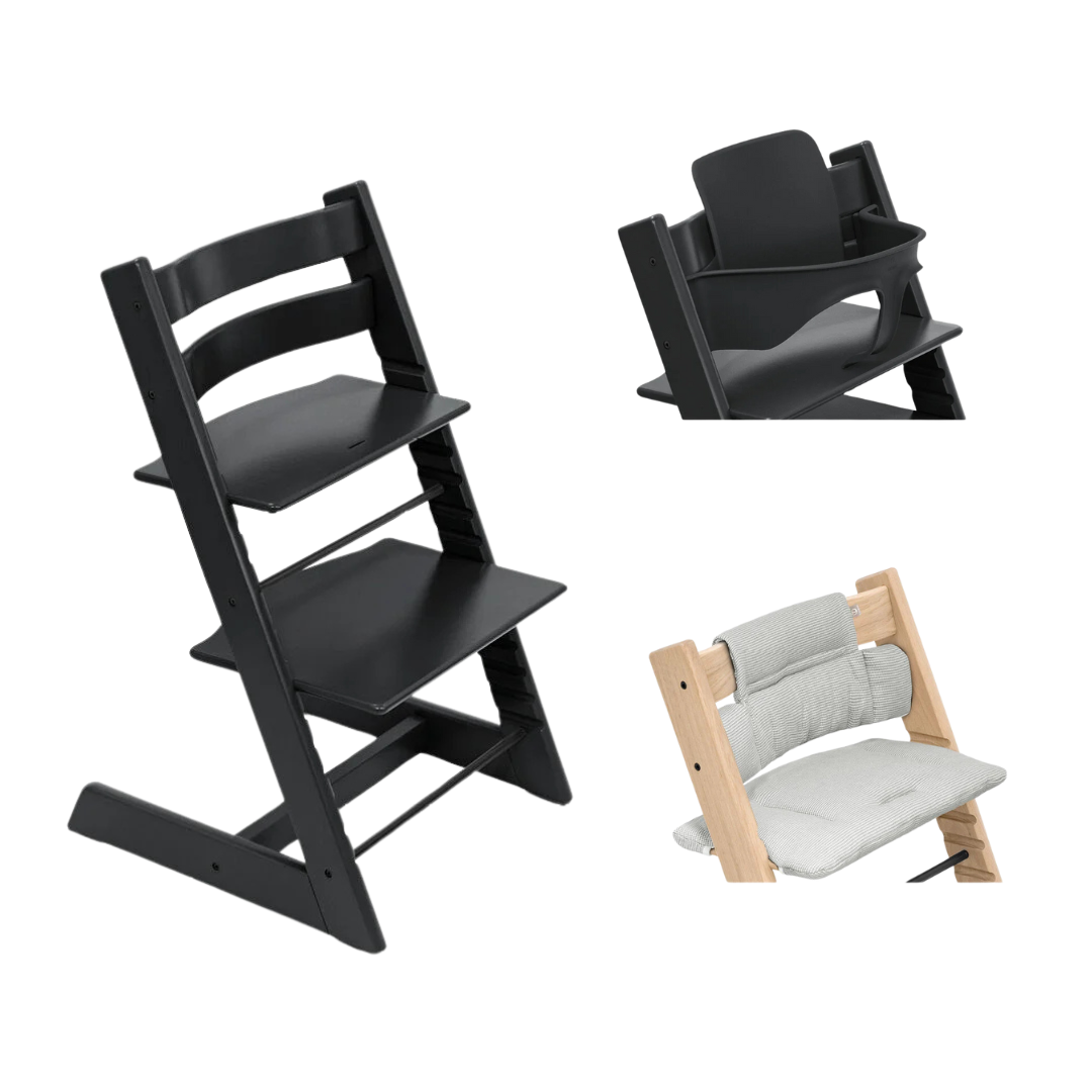 stokke nl Stokke® Tripp Trapp® Bundle Stoel + Babyset + Kussen | Black Nordic