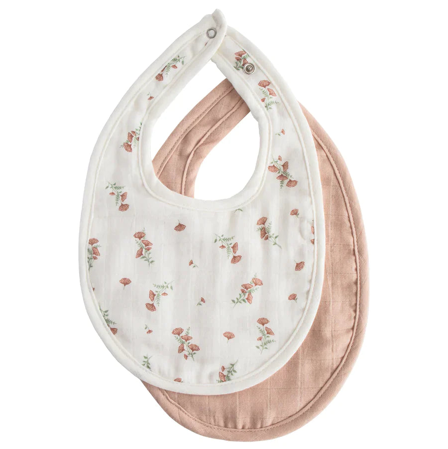 Mushie Muslin Bib Slab 2-Pack | Blush/Pink Floral Mushie Muslin Bib Slab 2-Pack | Blush/Pink Floral