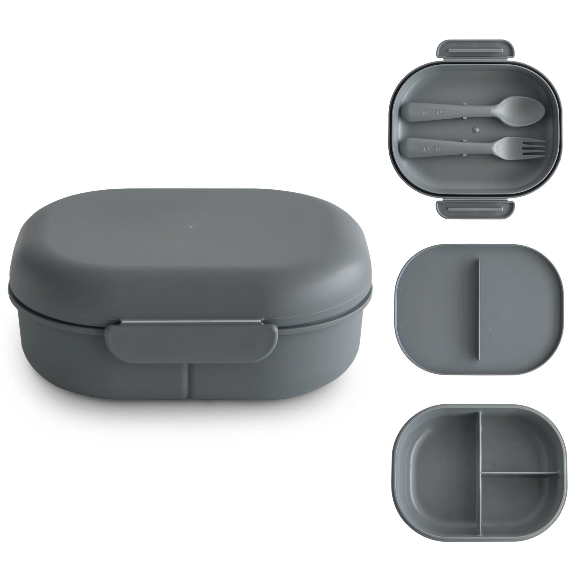 Mushie Lunchbox Met Vakjes & Bestek | Smoke Mushie Lunchbox Met Vakjes & Bestek | Smoke