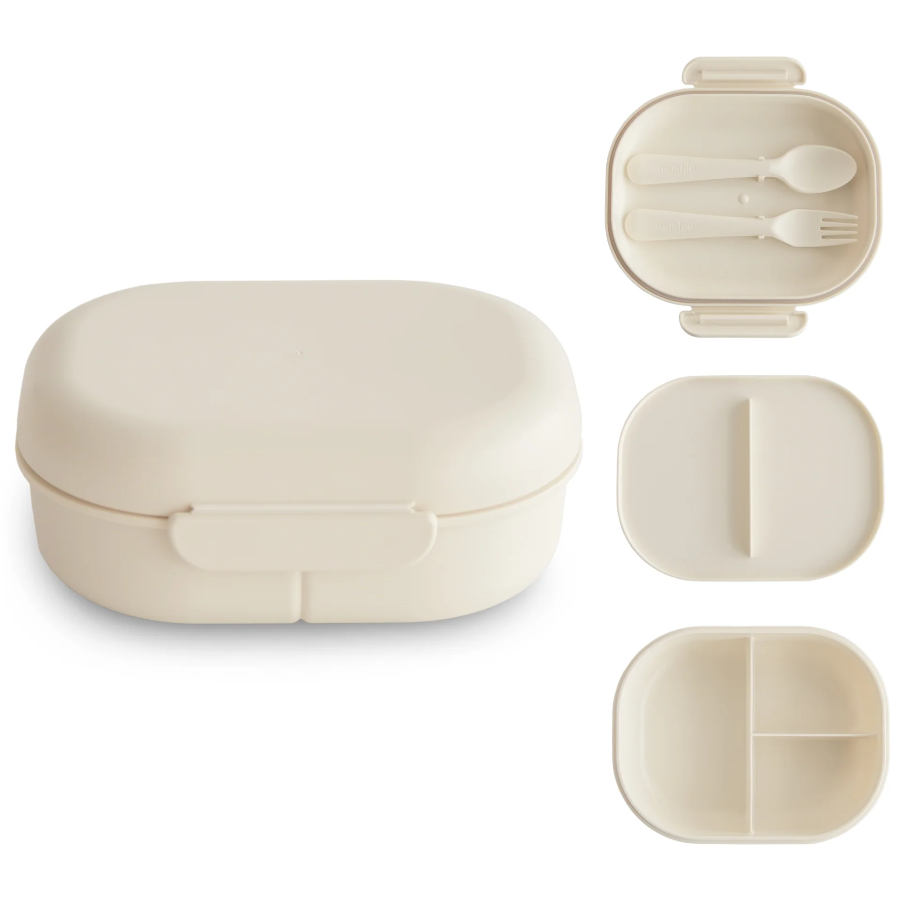 Mushie Lunchbox Met Vakjes & Bestek | Ivory Mushie Lunchbox Met Vakjes & Bestek | Ivory