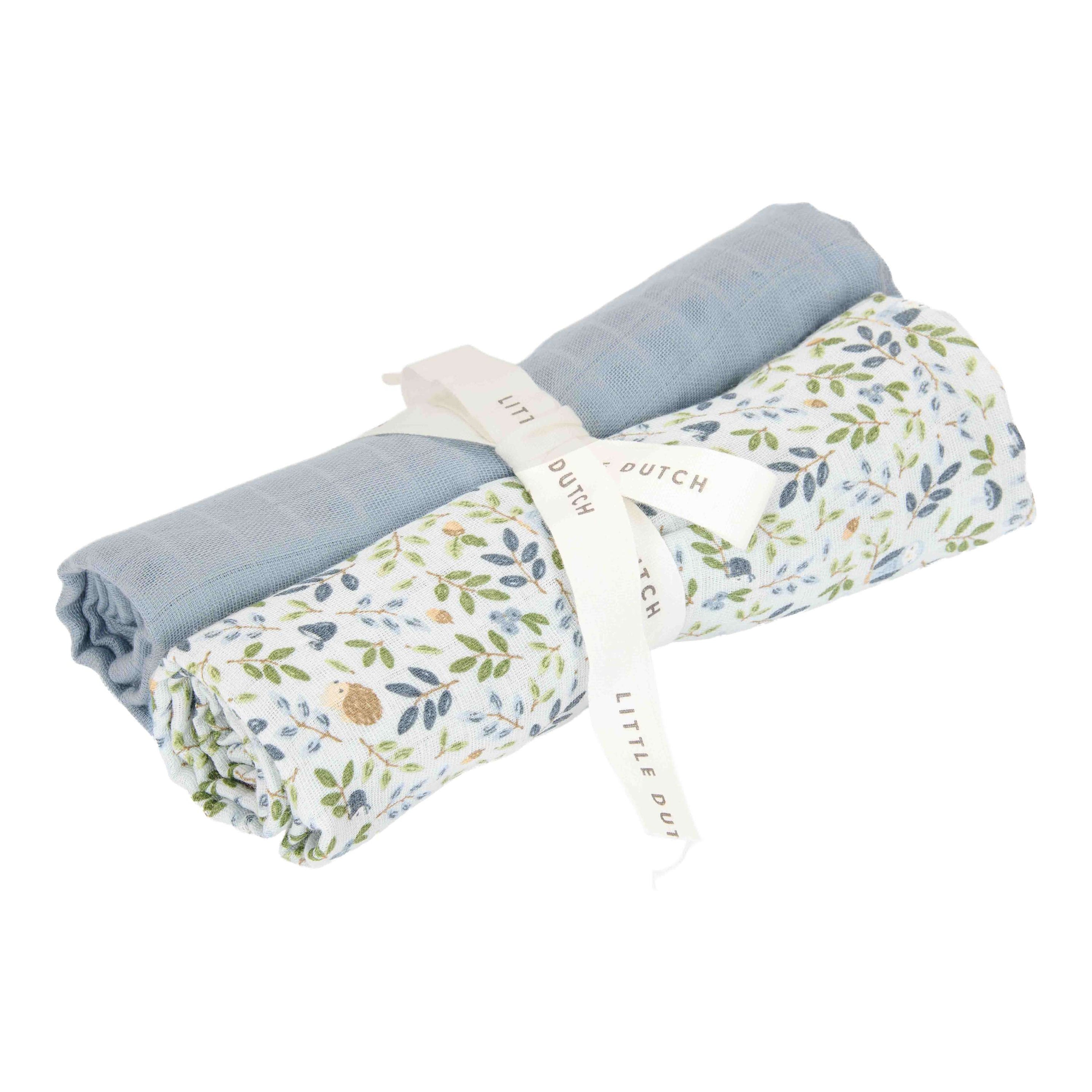 Little Dutch Swaddle Doeken Hydrofiel 70x70 Forest Adventure & Denim Blue | Blauw Little Dutch Swaddle Doeken Hydrofiel 70x70 Forest Adventure & Denim Blue | Blauw