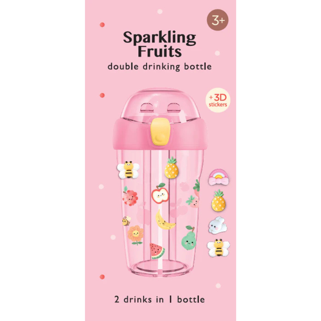 Petit Monkey Dubbele Drinkfles 430ml + 3D stickers | Sparkling Fruits Petit Monkey Dubbele Drinkfles 430ml + 3D stickers | Sparkling Fruits