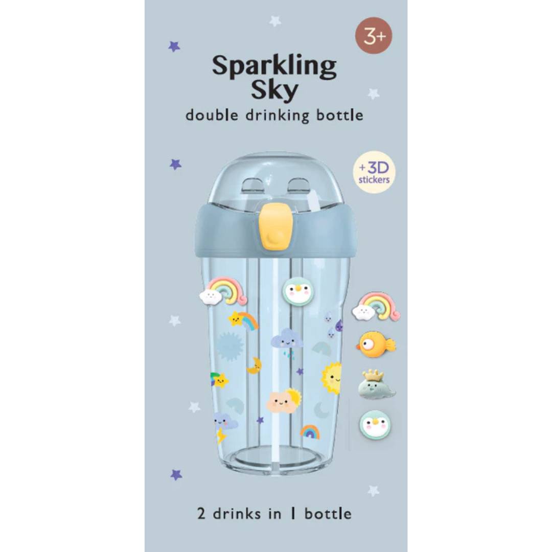 Petit Monkey Dubbele Drinkfles 430ml + 3D stickers | Sparkling Sky Petit Monkey Dubbele Drinkfles 430ml + 3D stickers | Sparkling Sky