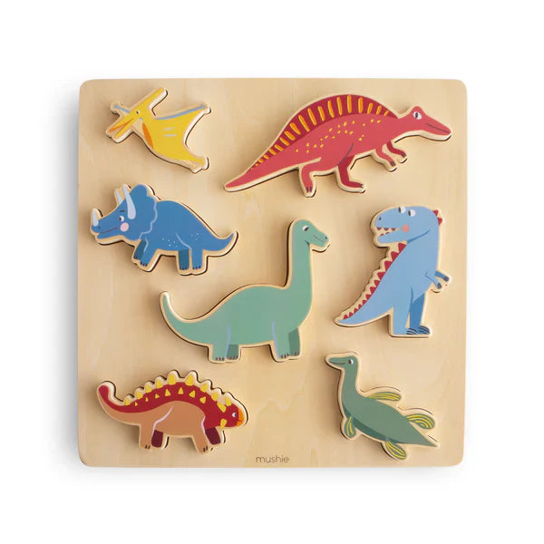 Mushie Houten Inlegpuzzel | Dino Mushie Houten Inlegpuzzel | Dino