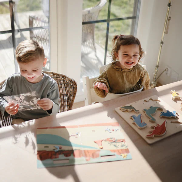 Mushie Houten Inlegpuzzel | Dino Mushie Houten Inlegpuzzel | Dino