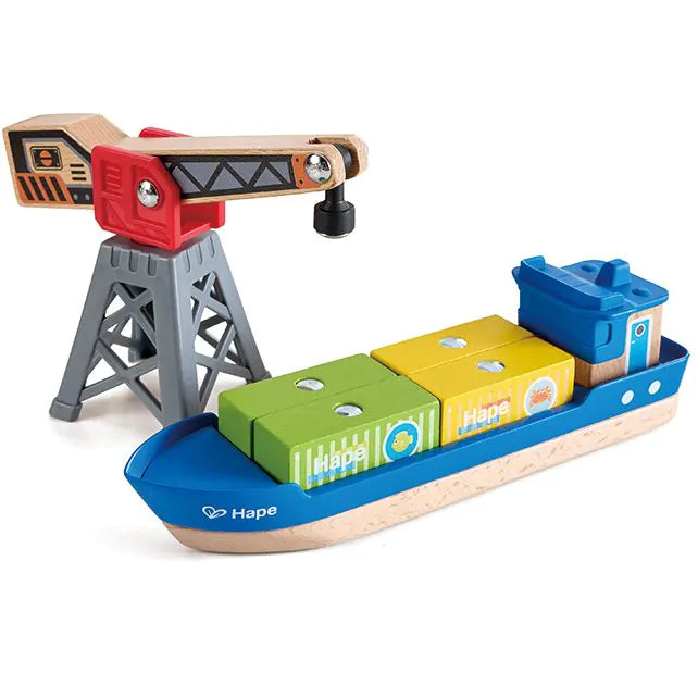 Hape Houten Speelgoed Cargo Ship & Kraan Hape Houten Speelgoed Cargo Ship & Kraan