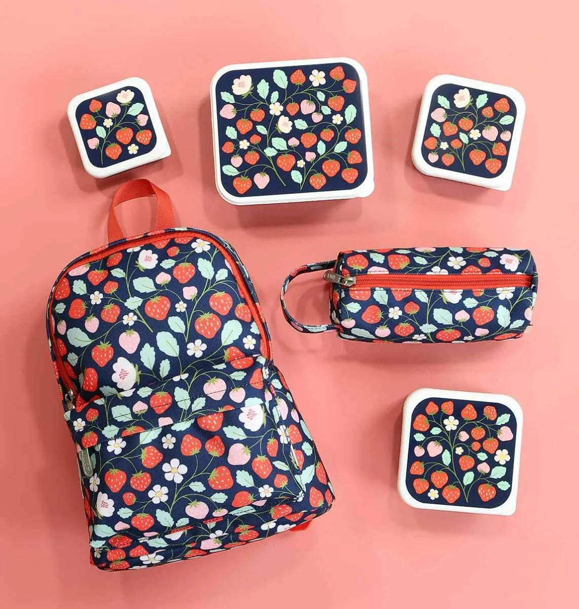 A Little Lovely Company Lunch & Snack Box Set | Aardbeien A Little Lovely Company Lunch & Snack Box Set | Aardbeien