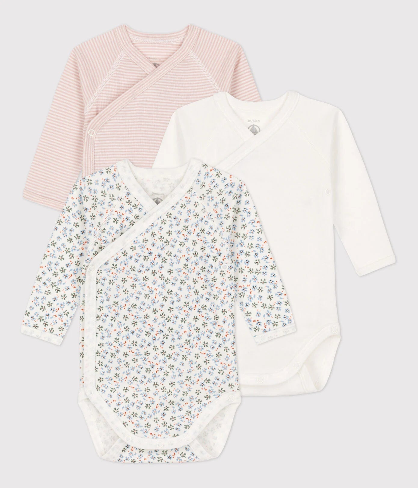 * Petit Bateau Set 3 Rompers Met Lange Mouwen | Flowers * Petit Bateau Set 3 Rompers Met Lange Mouwen | Flowers