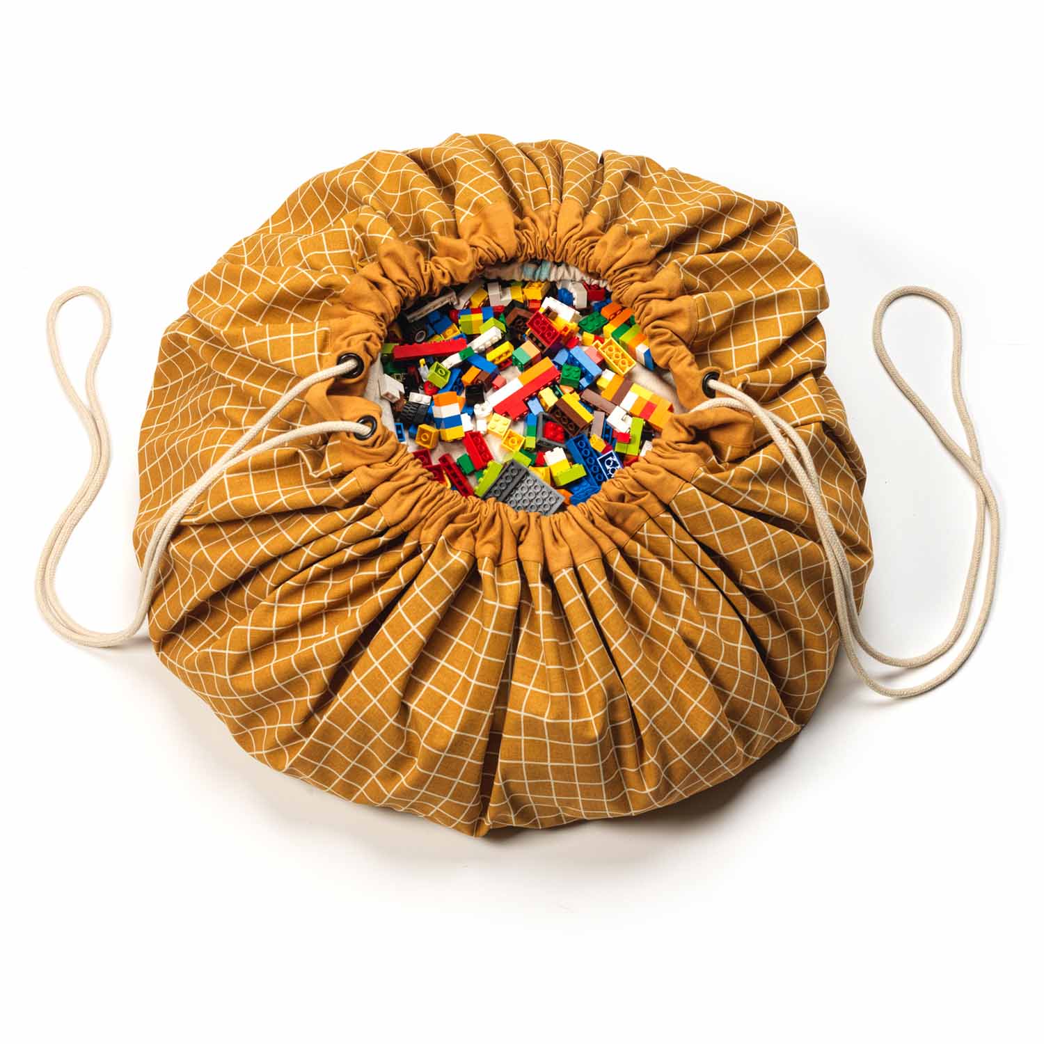 Play and go Opbergzak Organic | speelmat Grid Mustard Play and go Opbergzak Organic | speelmat Grid Mustard