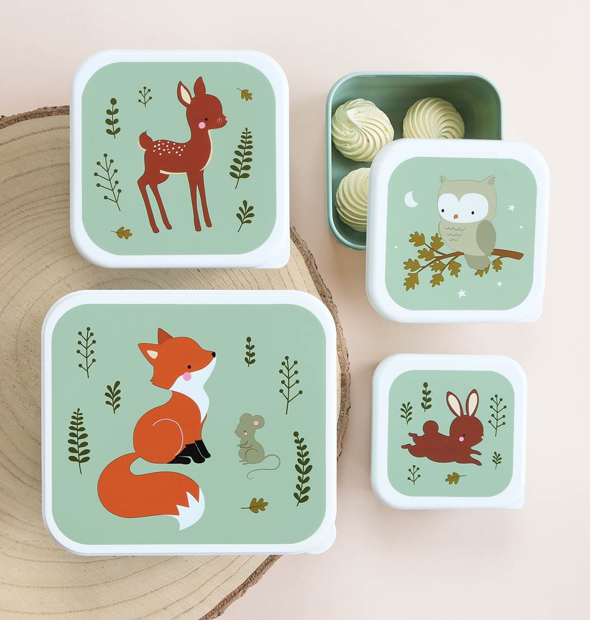 A Little Lovely Company Lunch & Snack Box Set | Bosvriendjes - Saliegroen A Little Lovely Company Lunch & Snack Box Set | Bosvriendjes - Saliegroen