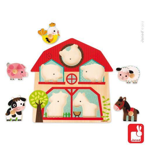 Janod houten muzikale inlegpuzzel boerderij Janod houten muziek puzzel boerderij - DE GELE FLAMINGO - 1