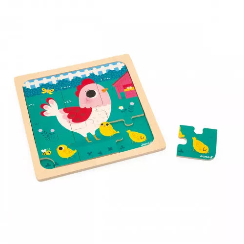 Janod Houten Inlegpuzzel | Kip & Haar Kuikens Janod Houten Inlegpuzzel | Kip & Haar Kuikens