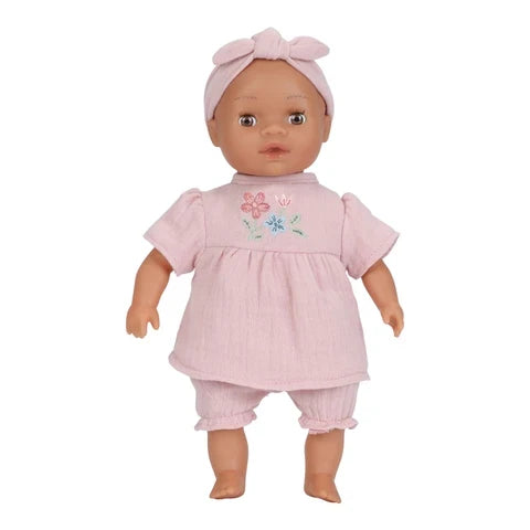 Little Dutch babypop Yara van 26 cm in lichtroze pakje met bijpassende haarband, De Gele Flamingo