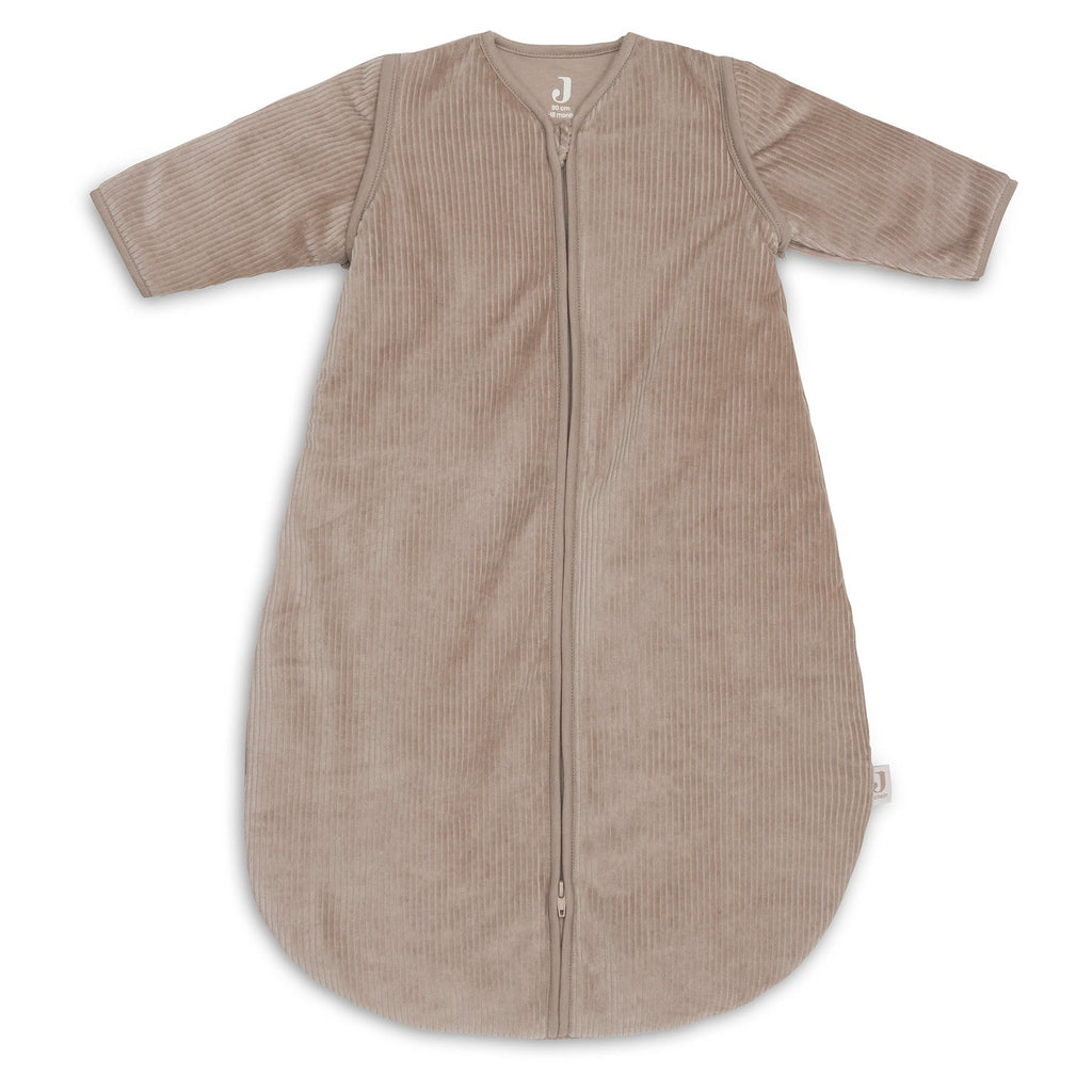 Jollein Slaapzak Rib Rond 90 cm in de kleur Milky Coffee met afritsbare mouwen, De Gele Flamingo.
