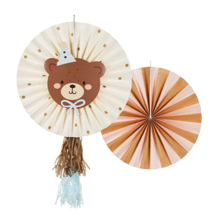 Party Deco Papieren Waaiers Teddybeer 2st