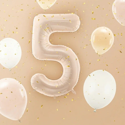 Party Deco Folie Ballon | Nummer 5 Pastel Beige