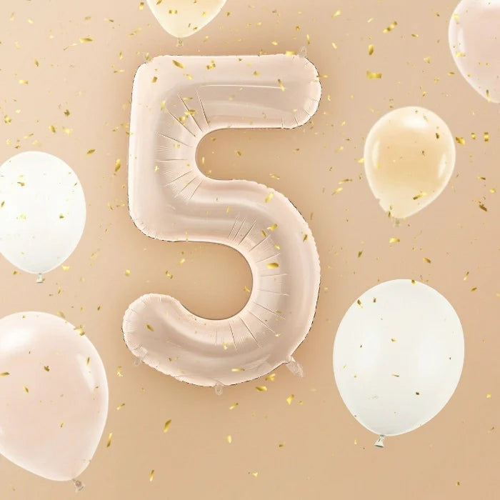 Party Deco Folie Ballon | Nummer 5 Pastel Beige