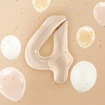 Party Deco Folie Ballon | Nummer 4 Pastel Beige