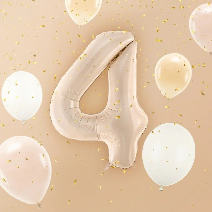 Party Deco Folie Ballon | Nummer 4 Pastel Beige