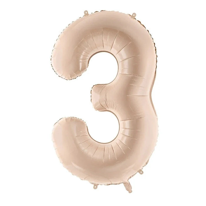 Party Deco Folie Ballon | Nummer 3 Pastel Beige