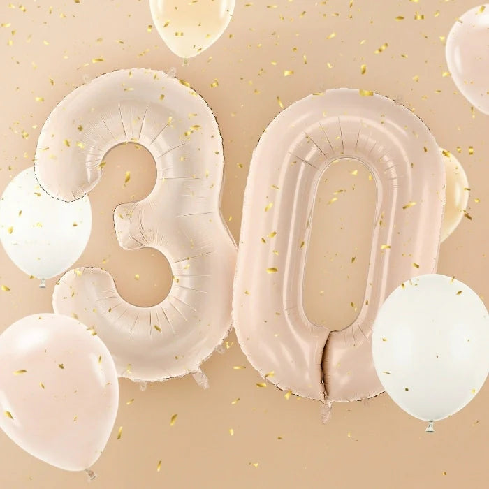 Party Deco Folie Ballon | Nummer 3 Pastel Beige