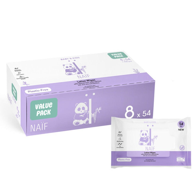 Naïf Plasticvrije Lotion Wipes Billendoekjes Set 8 x 54 Stuks