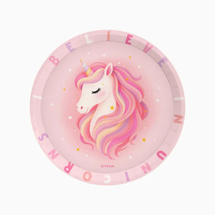 Oh Yeah Kartonnen Bordjes 6st Ø 23 cm | Roze Unicorn