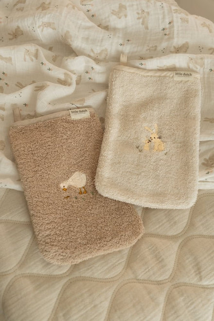 Little Dutch Washandjes Set Geborduurd Baby Bunny | Wit