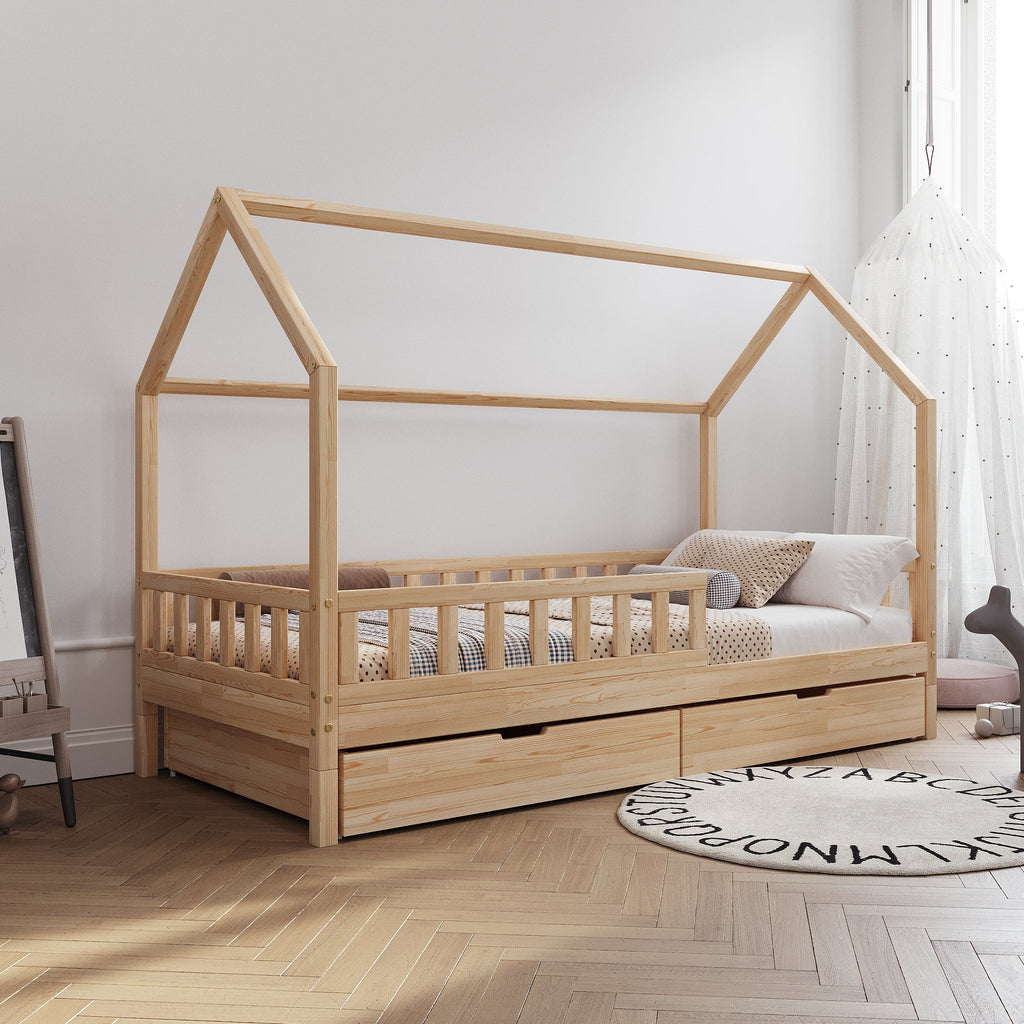 De Gele Flamingo bedhuisje Antwerp met lades, houten kinderbed met opbergruimte