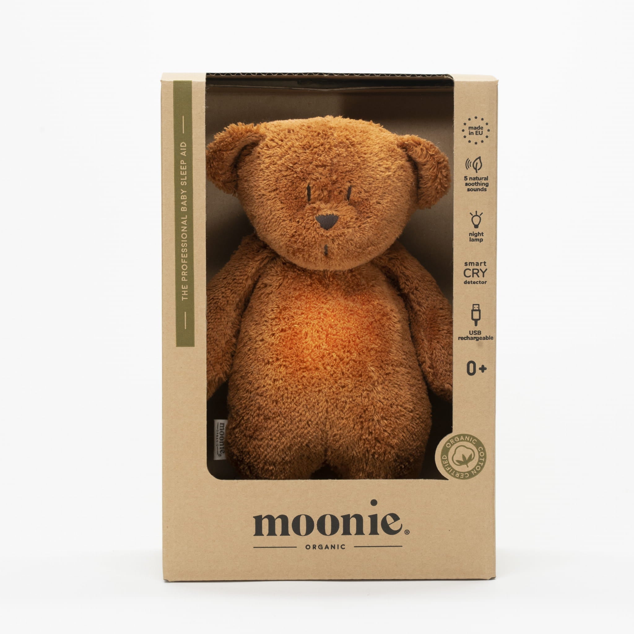 Moonie Knuffel Bear Hartslag en Licht | Caramel Natur