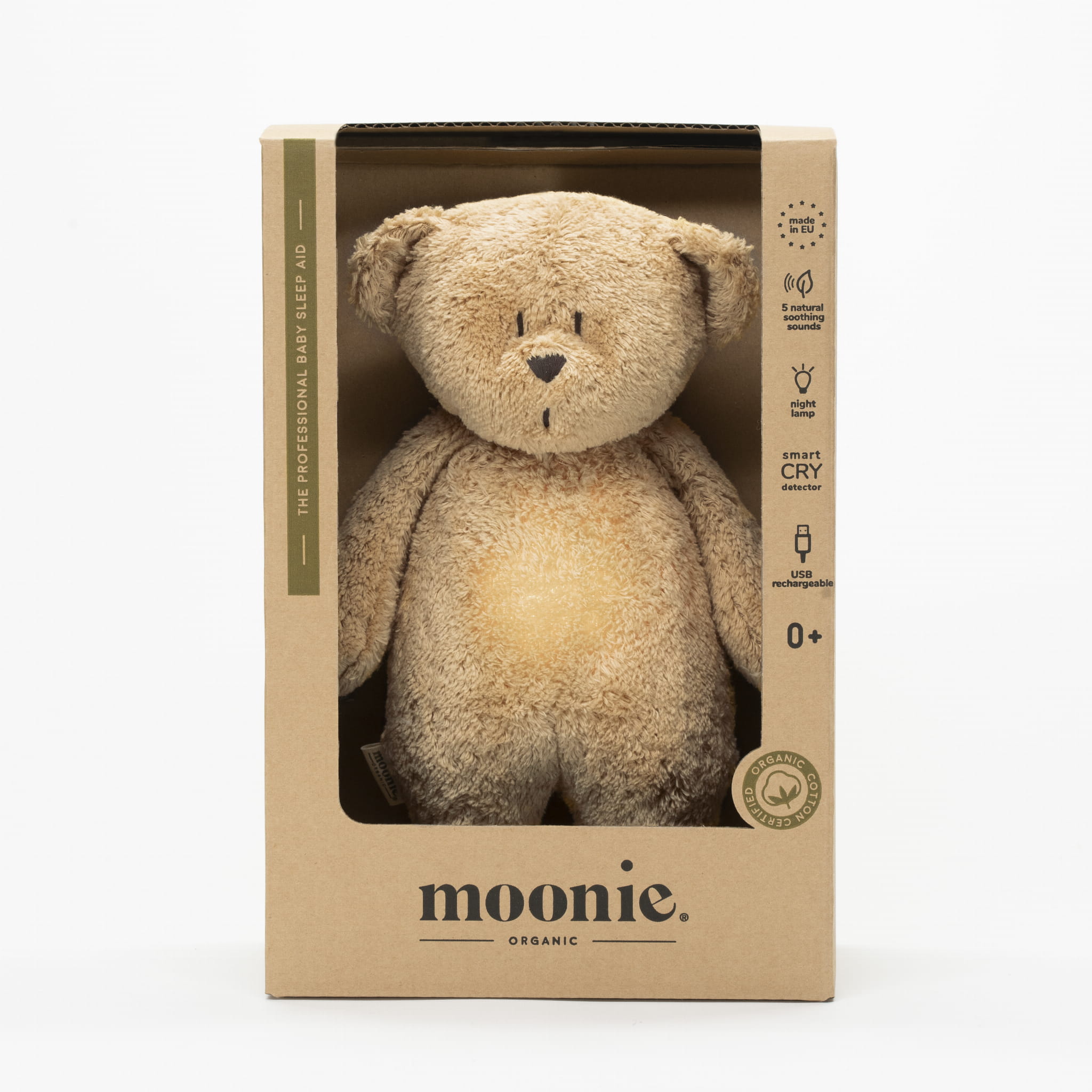 Moonie Knuffel Bear Hartslag en Licht | Cappuccino Natur