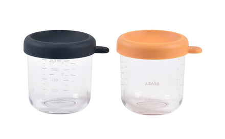 Béaba Glazen Bewaarpotjes 250ml Set 2 | Honey / Blue