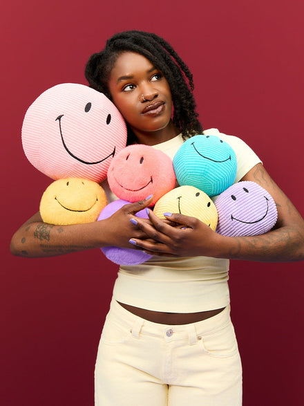 Bon Ton Toys x Smiley Knuffel Eco Corduroy 23cm | Bubblegum Roze