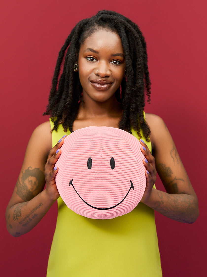 Bon Ton Toys x Smiley Knuffel Eco Corduroy 23cm | Bubblegum Roze