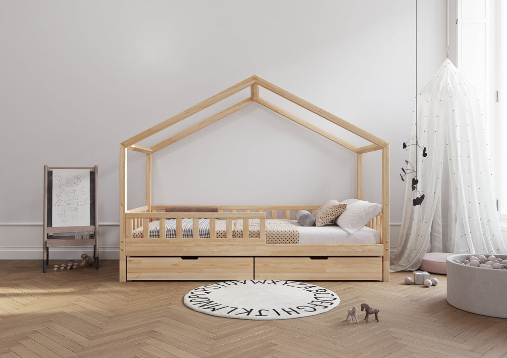 Bedhuisje Amsterdam met lades vooraanzicht, houten huisbed met opbergruimte