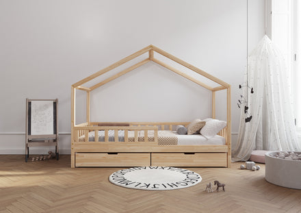 Bedhuisje Amsterdam met lades vooraanzicht, houten huisbed met opbergruimte