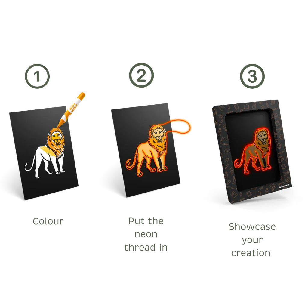 Kidywolf Kidyneon Light-Up Wall Art Craft Kit | Animals