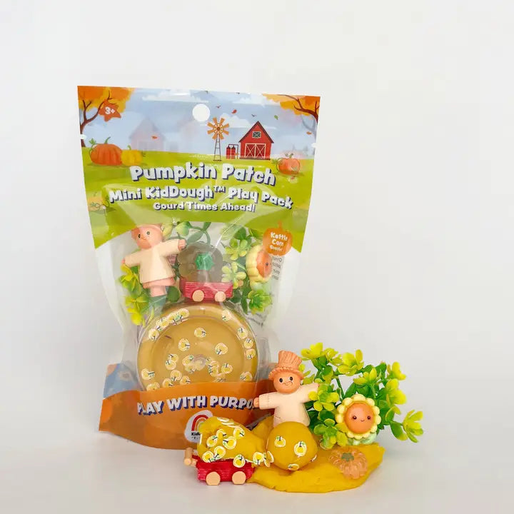 Earth Grown KidDoughs mini klei speelset Pompoenveld met pompoen en bolderkar