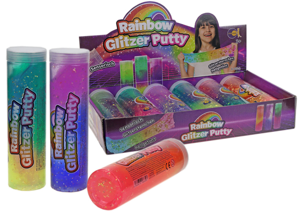 FunTrading Rainbow glitter putty van 420 gram, kneedbaar sensorisch speelgoed, bij De Gele Flamingo