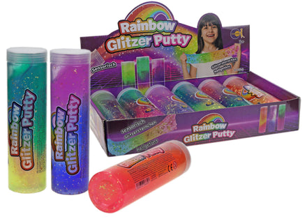 FunTrading Rainbow glitter putty van 420 gram, kneedbaar sensorisch speelgoed, bij De Gele Flamingo