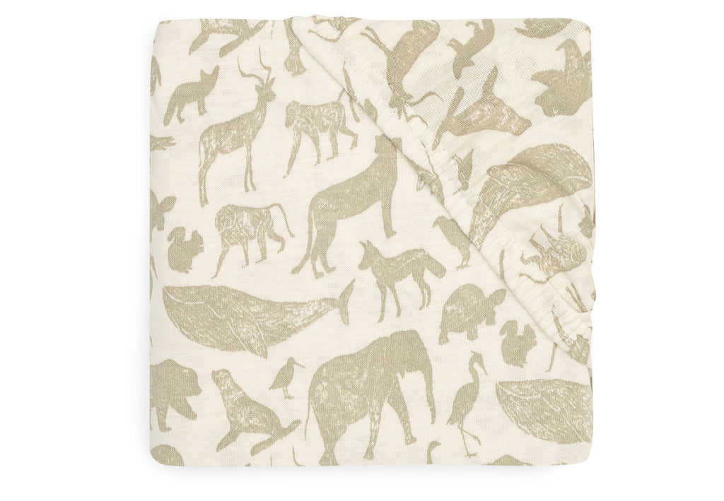 Jollein Hoeslaken Jersey Wieg 40/50x80/90cm | Animals Olive Green