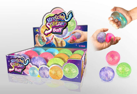 FunTrading stretchy glitterbal, sensorisch fidget speelgoed om te knijpen en rekken, bij De Gele Flamingo