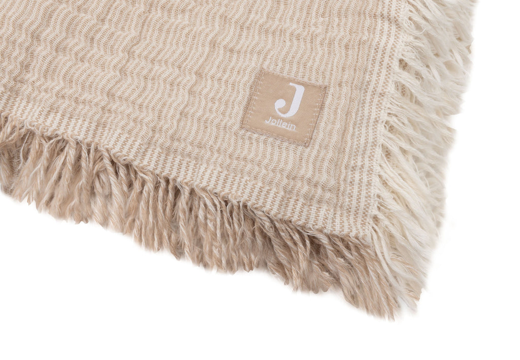 Jollein Deken Wieg 75x100cm Fringe Stripe Biscuit/Ivory Gots