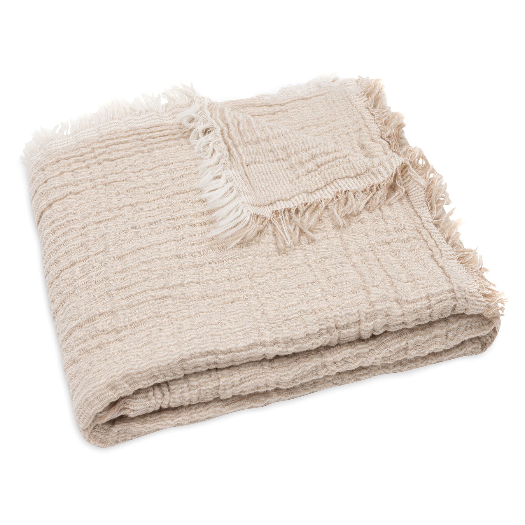 Jollein Deken Wieg 75x100cm Fringe Stripe Biscuit/Ivory Gots