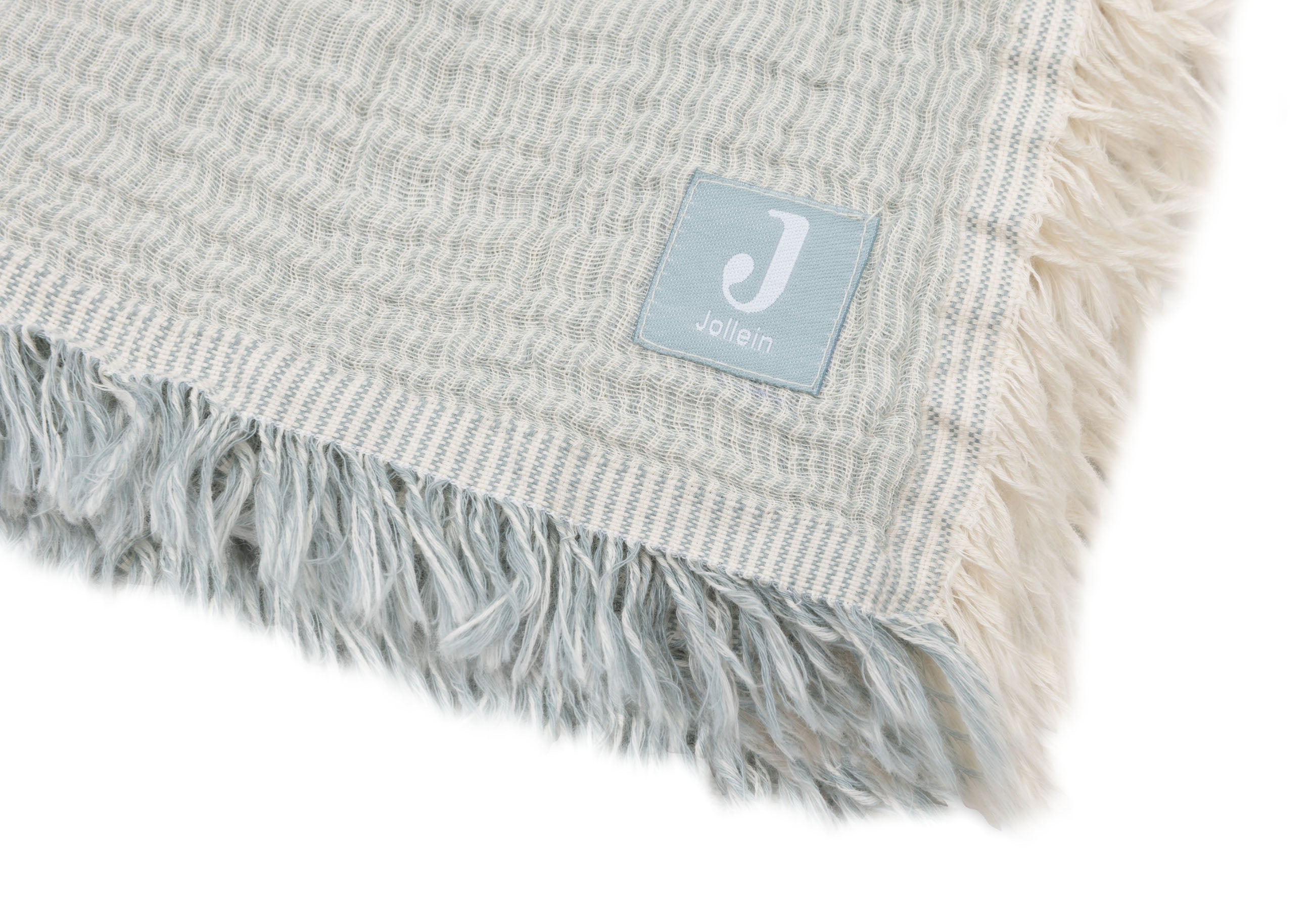 Jollein Deken Ledikant 120x120cm Fringe Stripe Sea Green/Ivory Gots