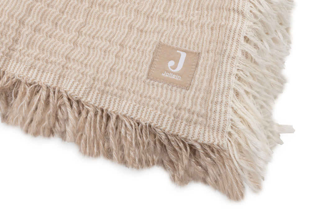 Jollein Deken Ledikant 120x120cm Fringe Stripe Biscuit/Ivory Gots