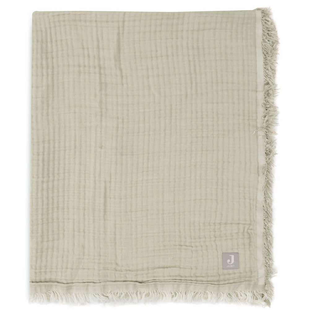 Jollein Deken Wieg 75x100cm | Fringe Olive Green/Ivory Gots