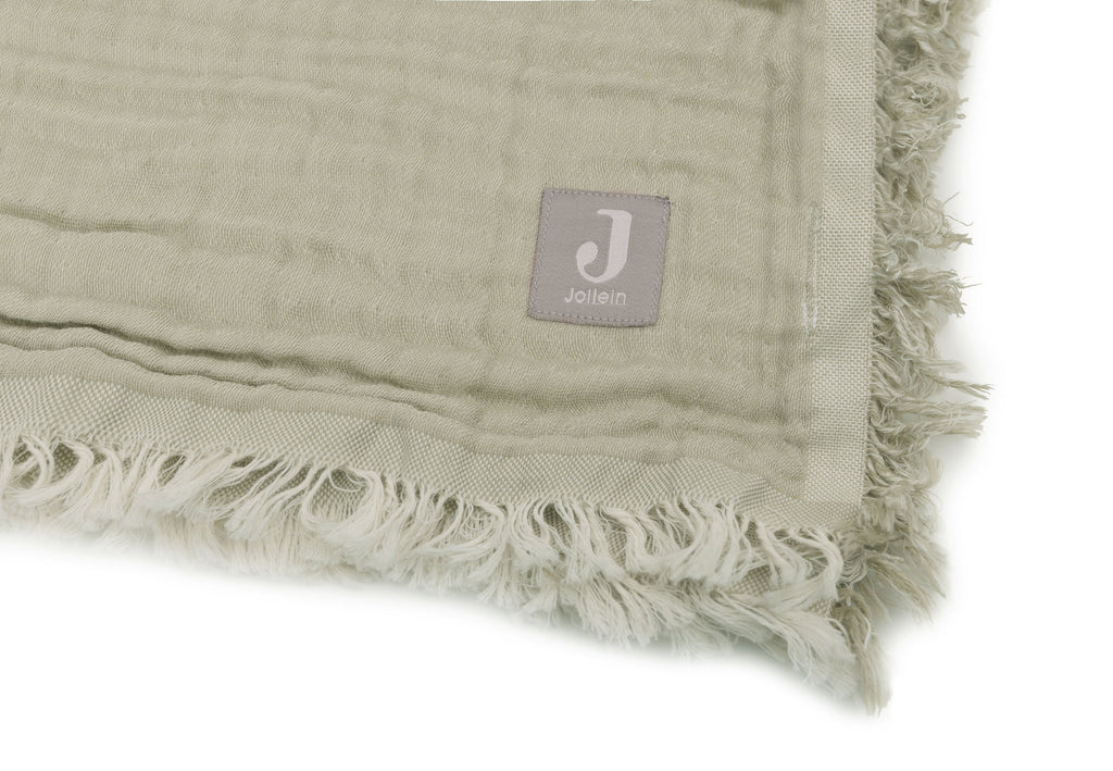 Jollein Deken Ledikant 120x120cm | Fringe Olive Green/Ivory Gots